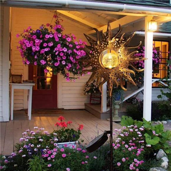 OGETFUUR Sun Solar Lights Garden Outdoor Waterproof Metal  Sun Solar Lights GardenOutdoor Waterproof Metal Decorative Stakes for Patio Yard